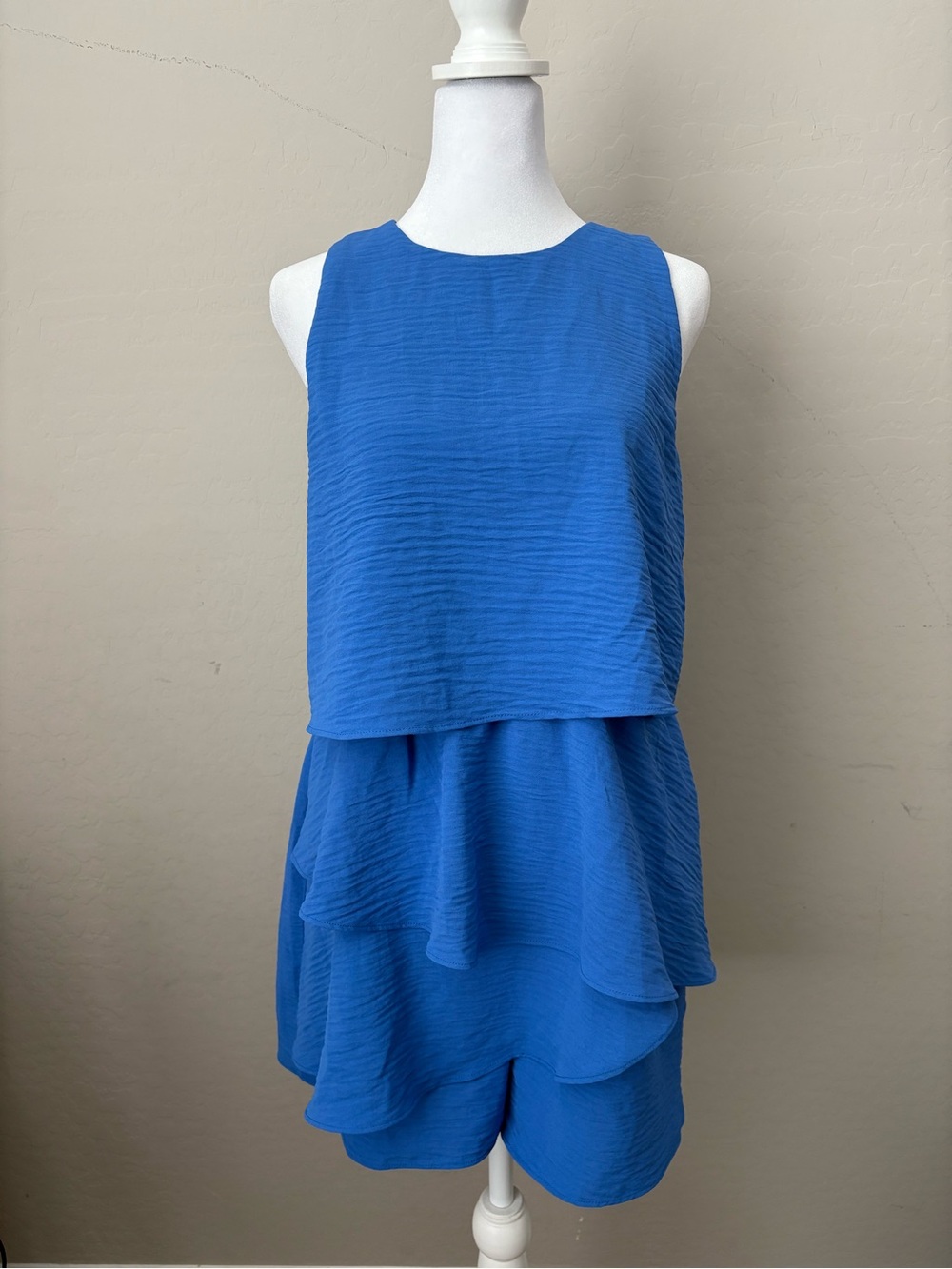 Cato Blue Tiered layered Sleeveless zip up Romper